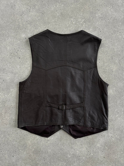 Vintage 1990s Leather Waistcoat - XL