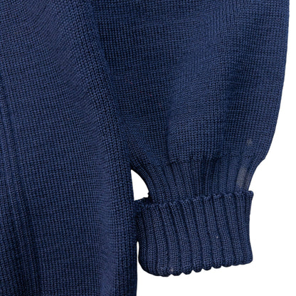 Vintage 90s Burberry Suede Patch Wool Jumper Size L | Large, Navy