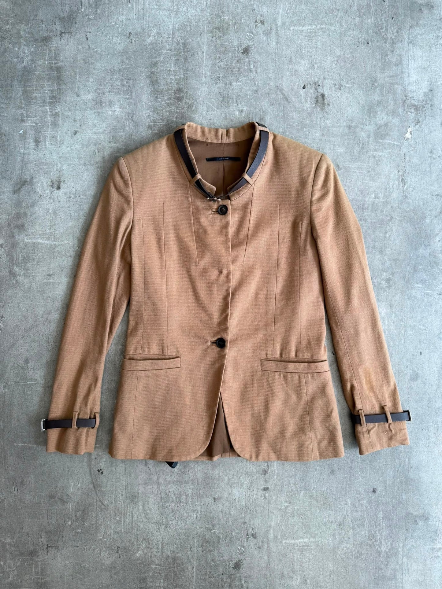 2010 Gucci Belted Mandarin Collar Tailored Blazer Jacket | Extra Small, Red