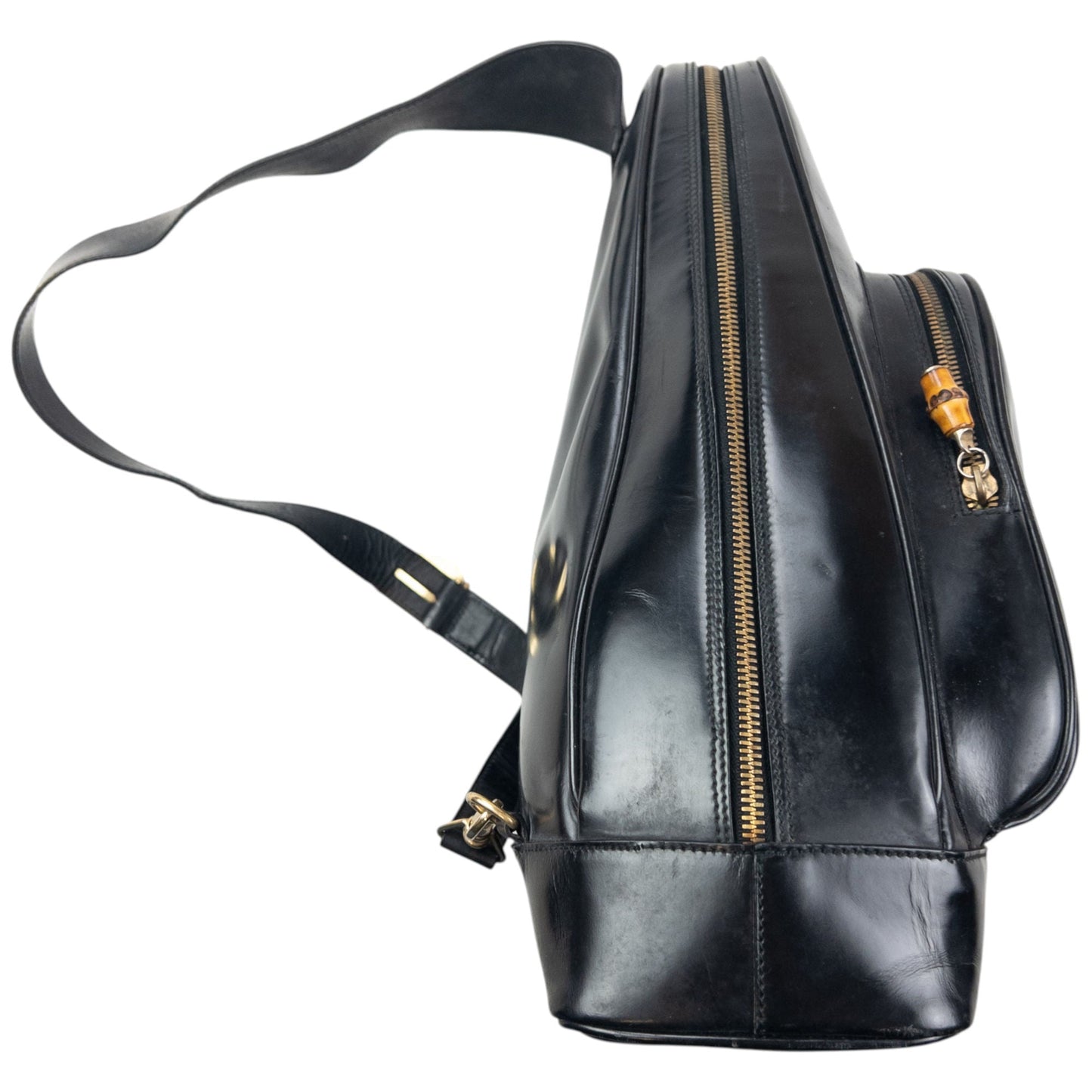 Vintage 80s Gucci Leather And Bamboo Sling Bag | O/S, Black