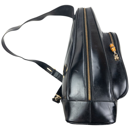 Vintage 80s Gucci Leather And Bamboo Sling Bag | O/S, Black