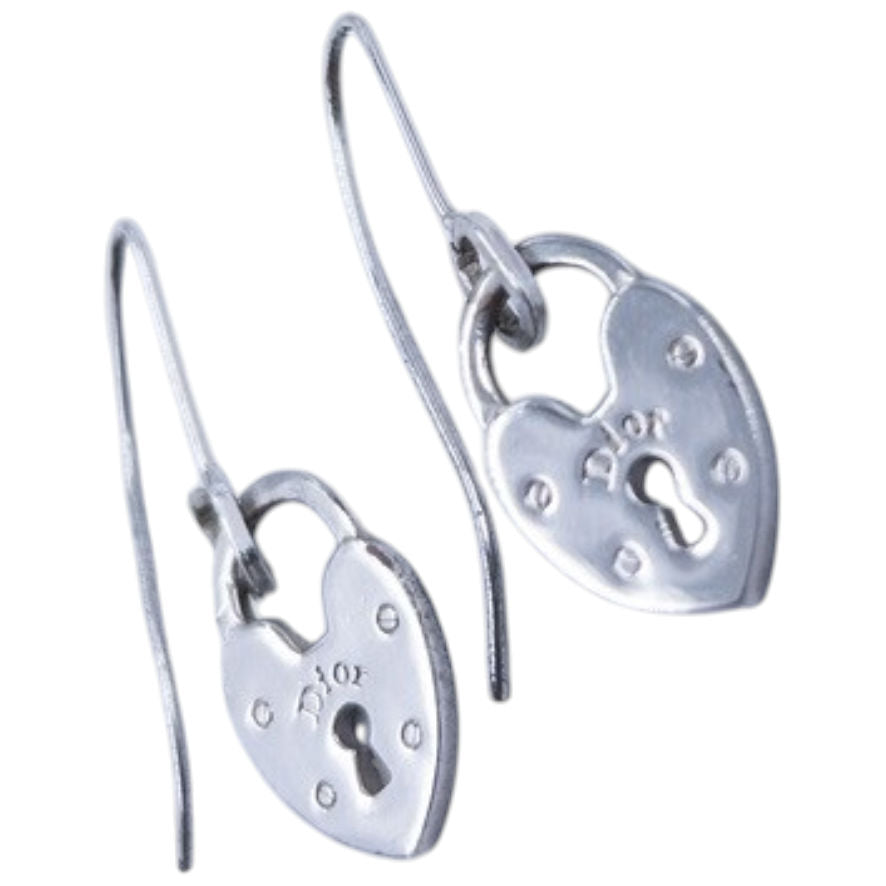 Vintage Dior Silver Heart Locket Earrings