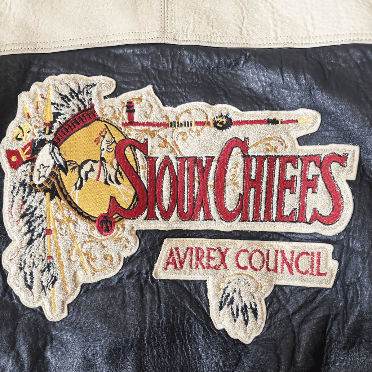Avirex 'Sioux Chiefs' Leather Varsity Jacket - M | Medium, Black