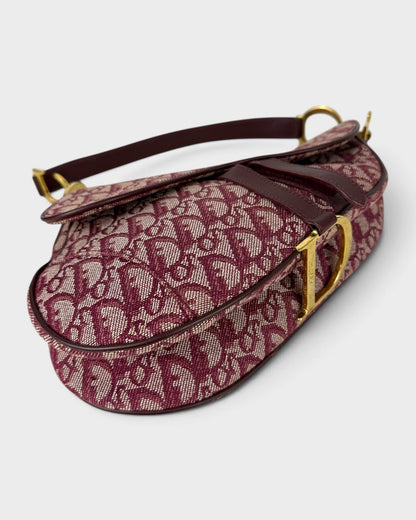Vintage Christian Dior Monogram Bordeaux Red Saddle Shoulder Bag | O/S, Multicoloured