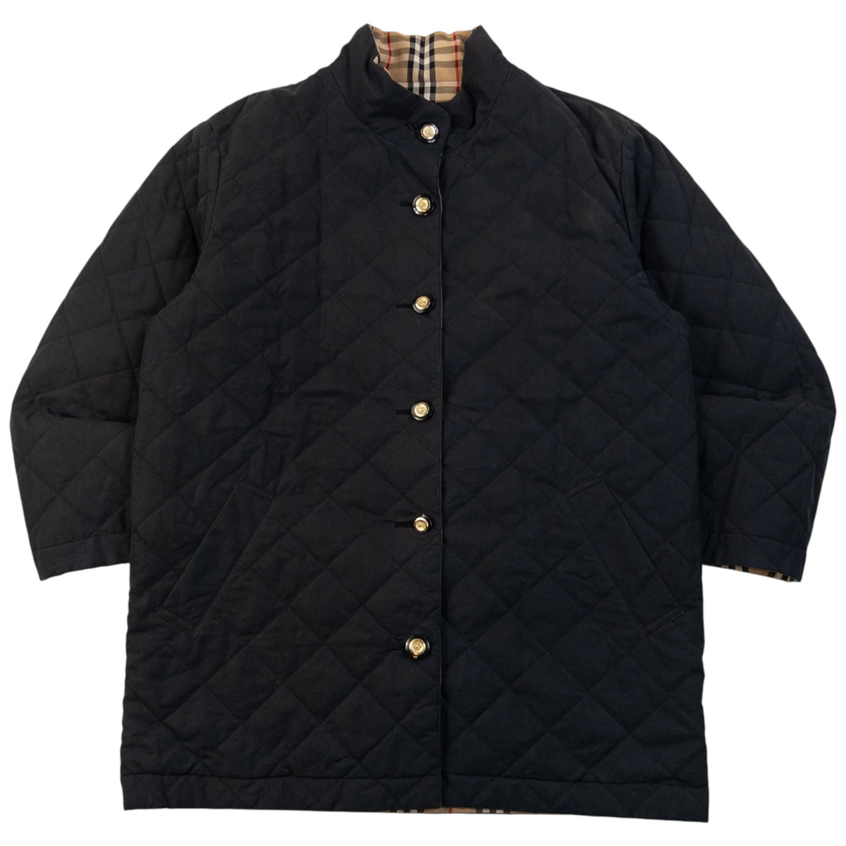 Vintage 90s Burberry Nova Check Quilted Reversible Jacket Size M | Medium, Beige
