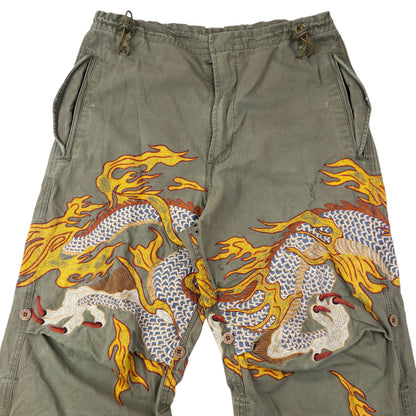 Vintage 2000s Maharishi Embroidered Dragon Roll Up Trousers Size S | Small, Multicoloured