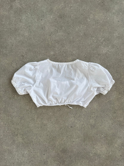 Vintage 2000s Ruched Trachten Cotton Crop Blouse Top - M