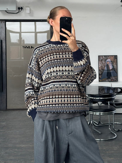 Vintage 1990s Fair Isle Knitted Jumper - L/XL