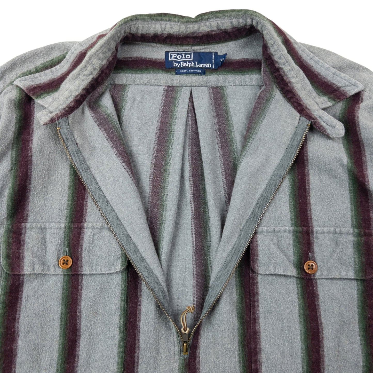 Vintage 90s Polo Ralph Lauren Striped Q Zip Shirt Size XXL | XXL, Grey, Green, Burgundy