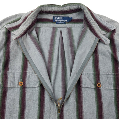 Vintage 90s Polo Ralph Lauren Striped Q Zip Shirt Size XXL | XXL, Grey, Green, Burgundy