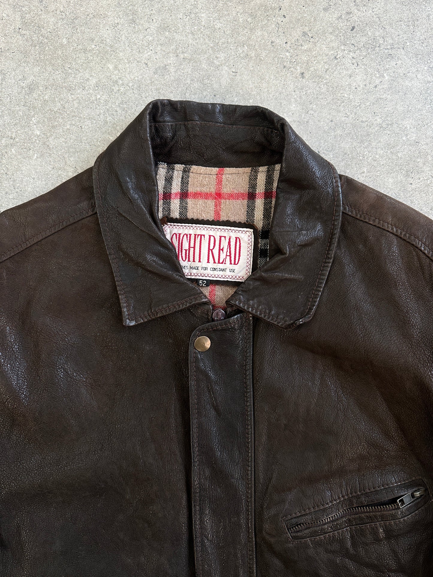 Vintage 1980s Concealed Placket Leather Jacket - L/XL