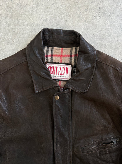 Vintage 1980s Concealed Placket Leather Jacket - L/XL