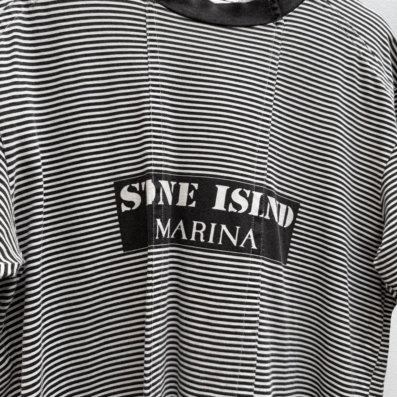 00’s Stone Island Striped Marina T-shirt (L) | Large, Black and White