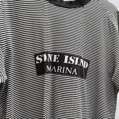 00’s Stone Island Striped Marina T-shirt (L) | Large, Black and White