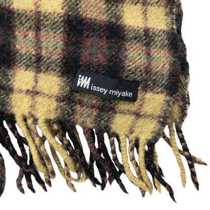 Vintage 2000s Issey Miyake Checkered Wool Tassel Scarf | O/S, Red