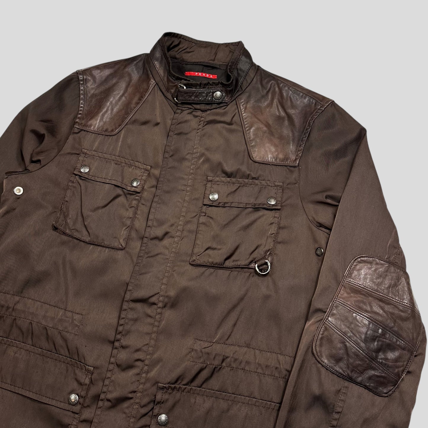 Prada Sport 2008 Nylon & Leather Hybrid Moto Field Jacket - IT54 (L) | Default Title, Brown