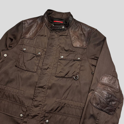 Prada Sport 2008 Nylon & Leather Hybrid Moto Field Jacket - IT54 (L) | Default Title, Brown