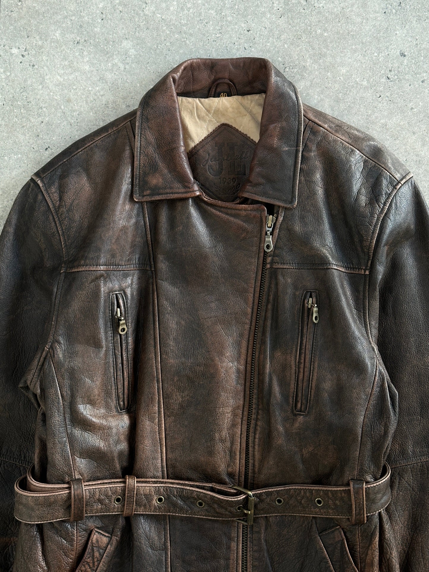 Vintage 1980s Aged Belted Leather Jacket - L