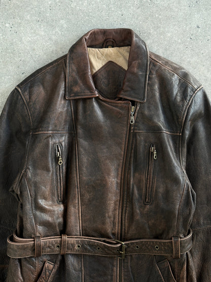 Vintage 1980s Aged Belted Leather Jacket - L