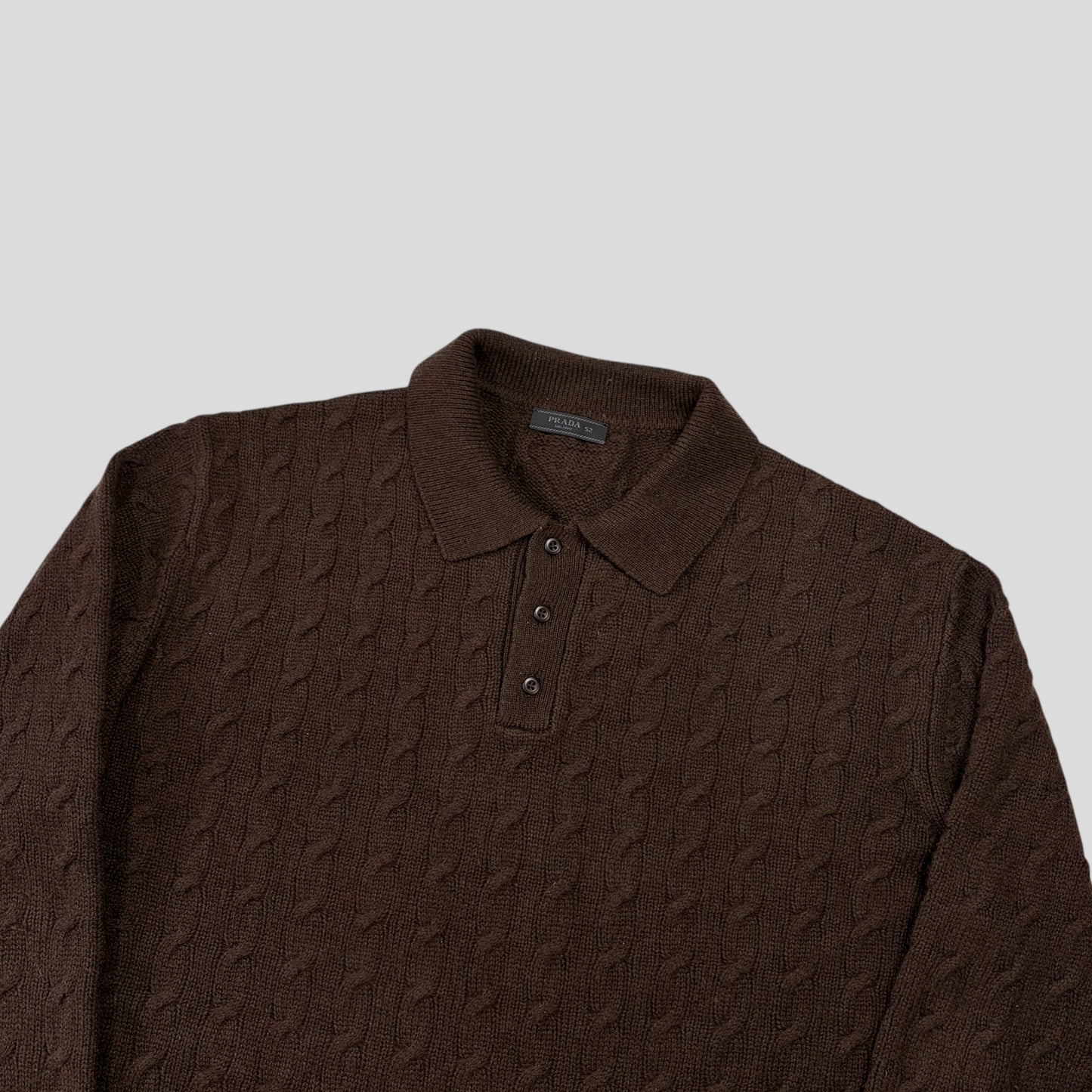 Prada 2024 Triangle Logo Cashmere Collared Cable-knit - L/XL | O/S, Brown
