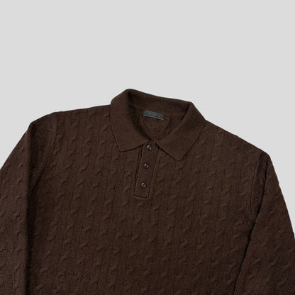 Prada 2024 Triangle Logo Cashmere Collared Cable-knit - L/XL | O/S, Brown