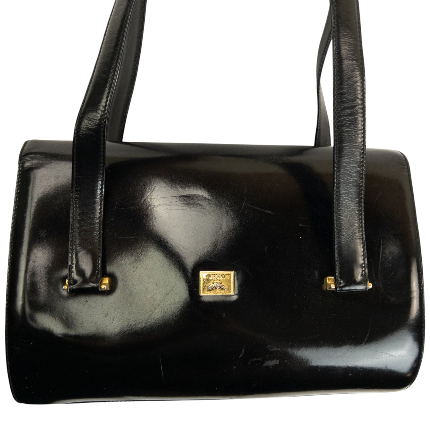 Vintage 2000s Moschino Heart Clasp Leather Shoulder Bag | O/S, Black