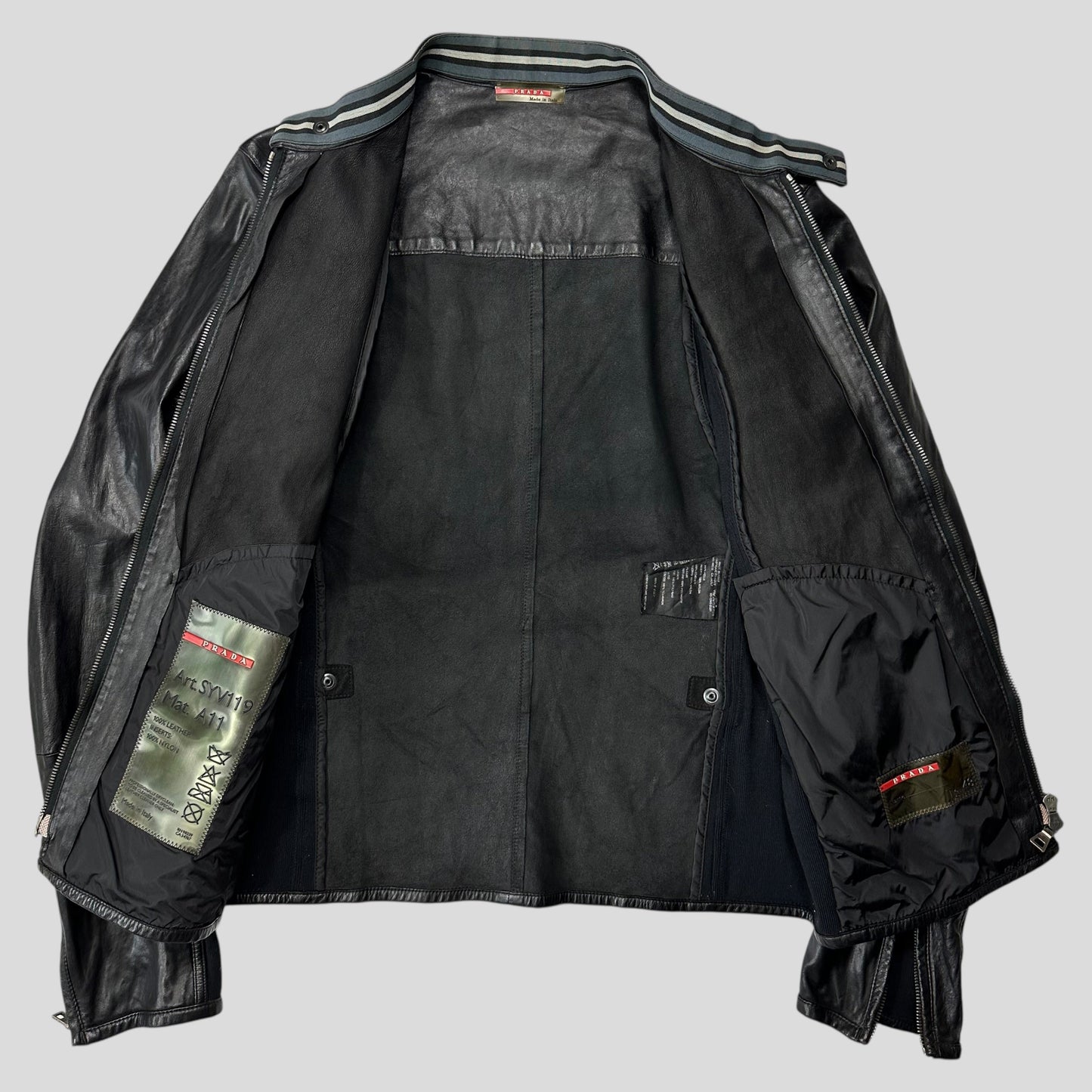 Prada Sport SS00 Leather Biker Curved Panelled Moto Jacket - IT48 (S) | Default Title, Black