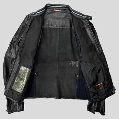 Prada Sport SS00 Leather Biker Curved Panelled Moto Jacket - IT48 (S) | Default Title, Black