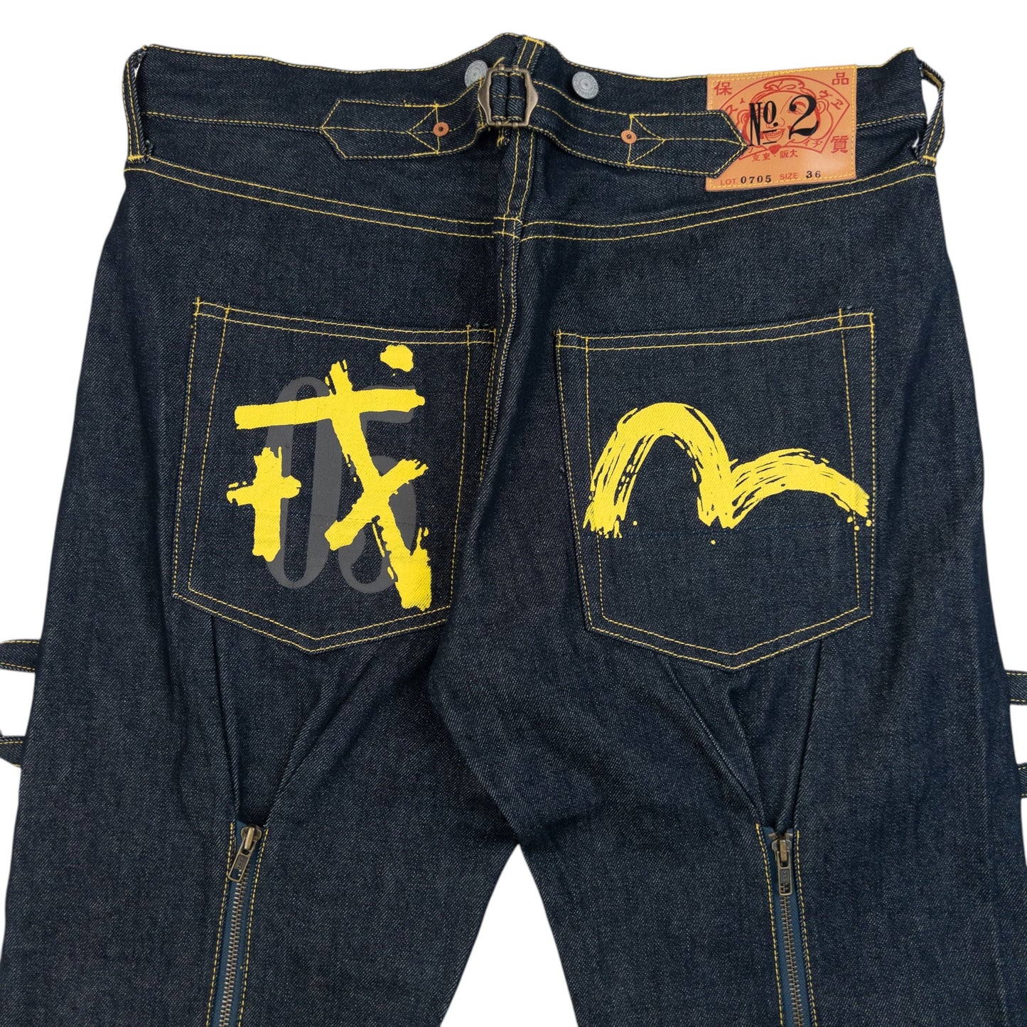 Vintage 2000s Evisu Gull Symbol Bondage Zip Japanese Denim Jeans Size W36 | W36, Black