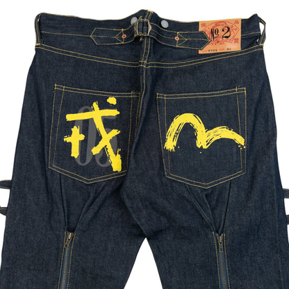 Vintage 2000s Evisu Gull Symbol Bondage Zip Japanese Denim Jeans Size W36 | W36, Black