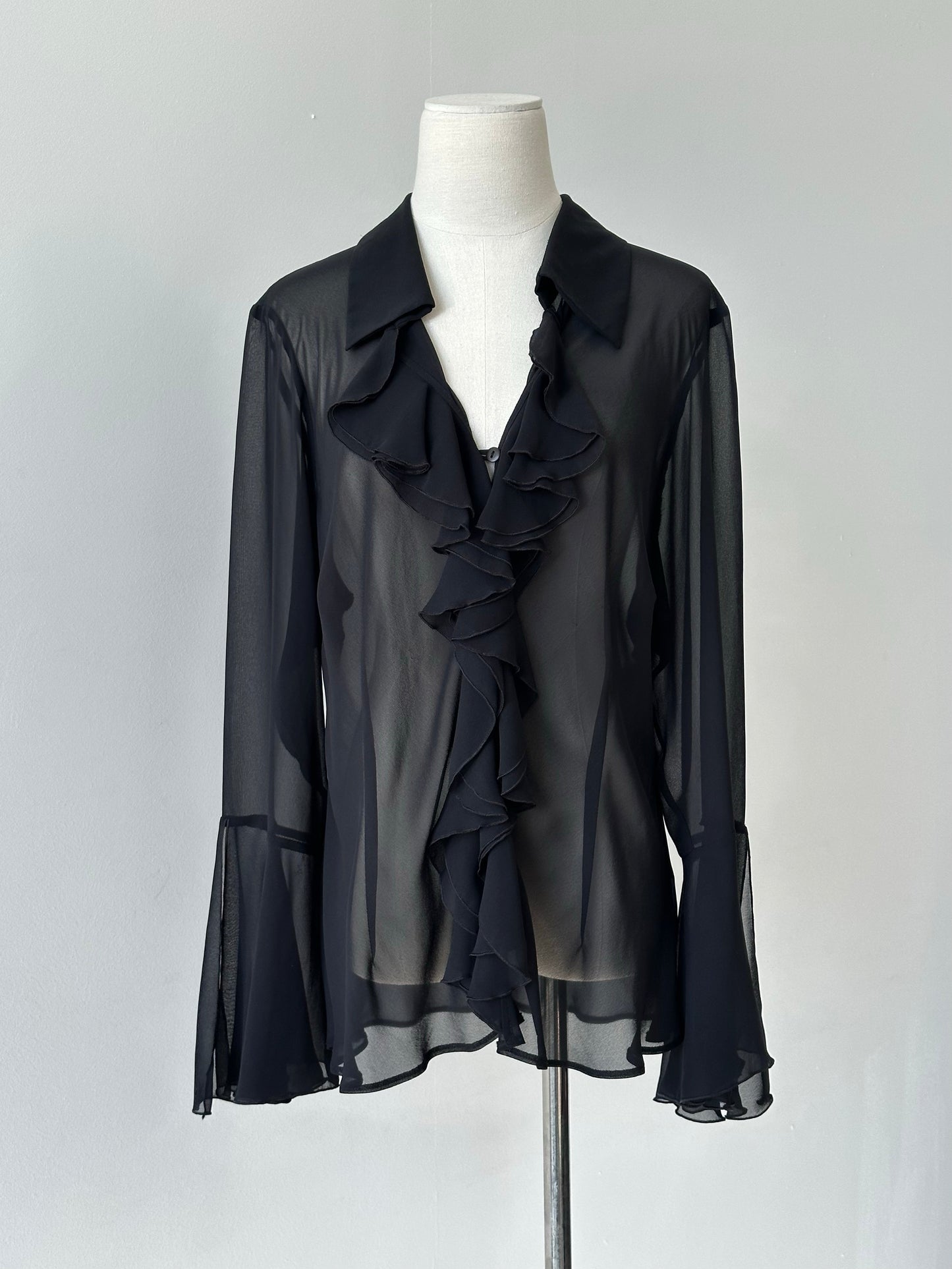 Vintage 1990s Sheer Ruffle Shirt - L