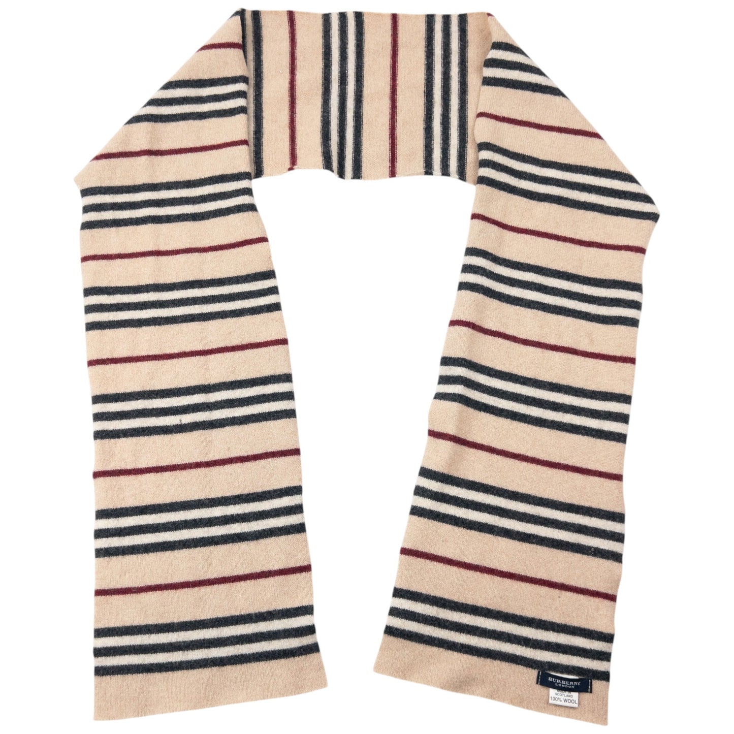Vintage 2000s Burberry Nova Stripe Wool Scarf | O/S, Beige