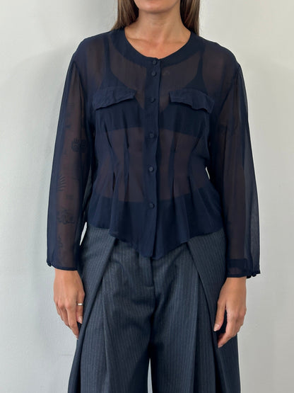 Vintage 1990s Pure Silk Sheer Shirt - M