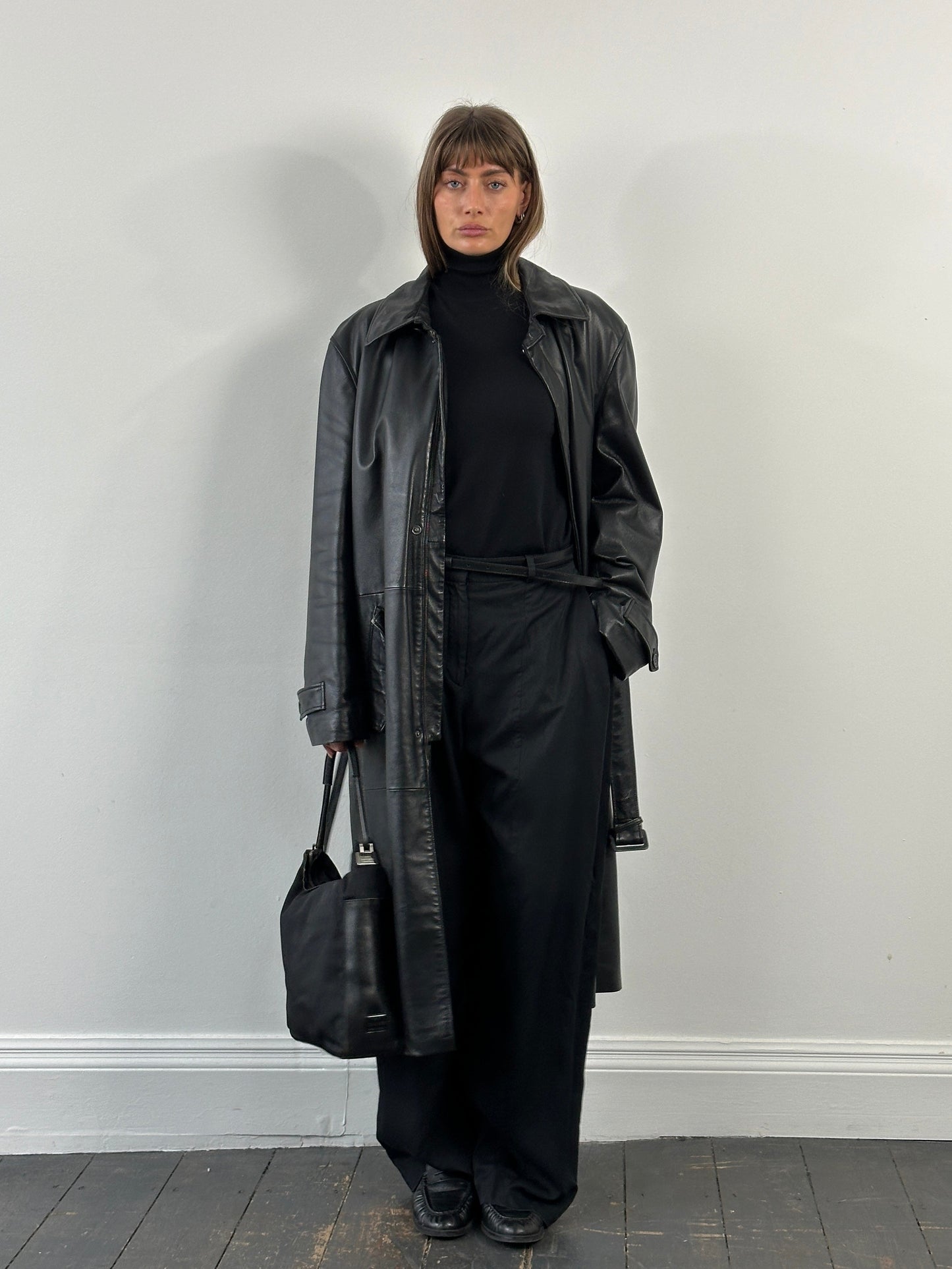 Conbipel 1990s Leather Belted Trench Coat - XL