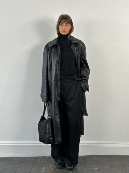 Conbipel 1990s Leather Belted Trench Coat - XL
