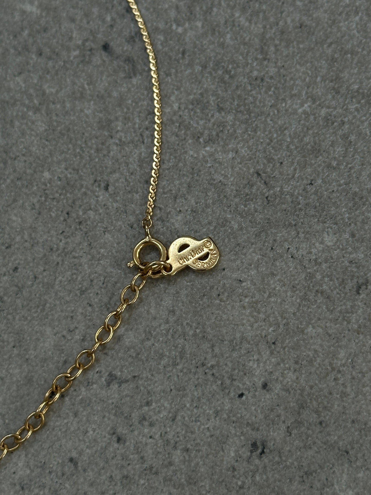 Christian Dior 16” Gold Plated Logo Pendant Necklace