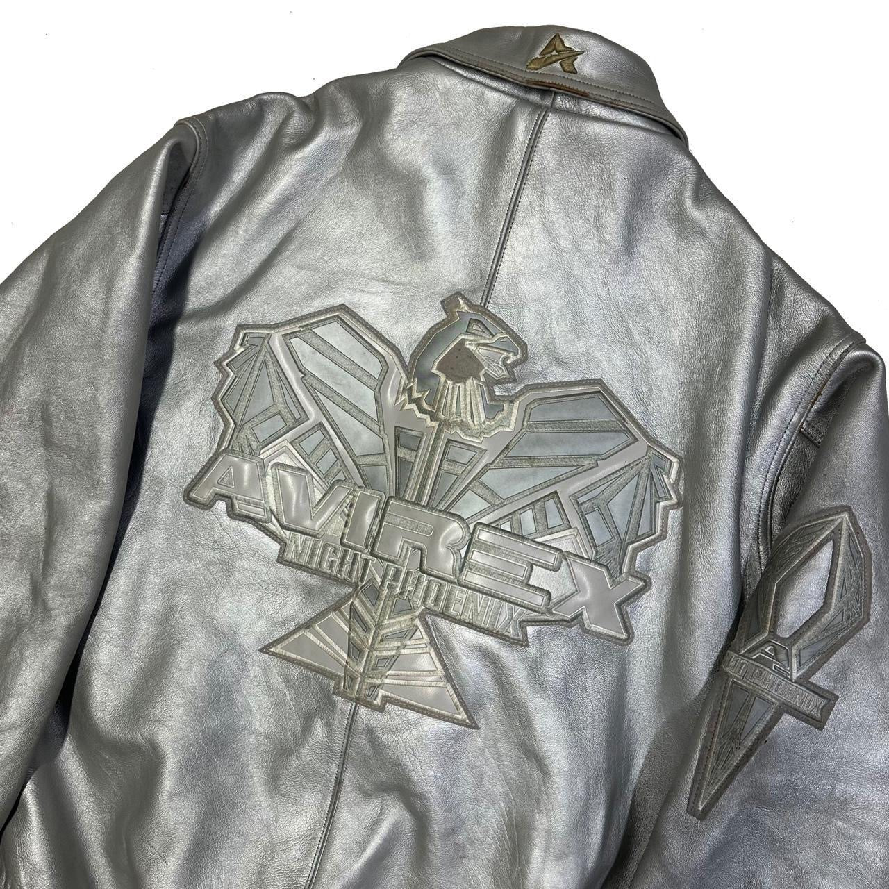 Authentic Avirex Leather Night Pheonix Leather Jacket In Silver ( XL )