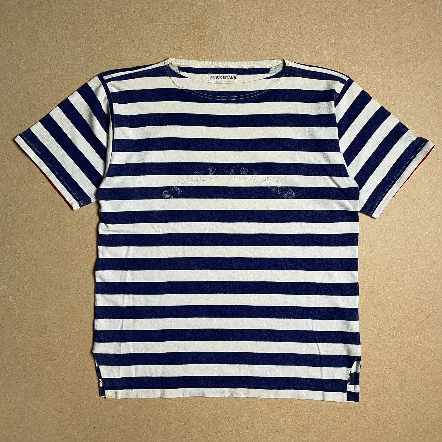 S/S 1992 Navy Blue & White Striped Reflective Breton T-shirt