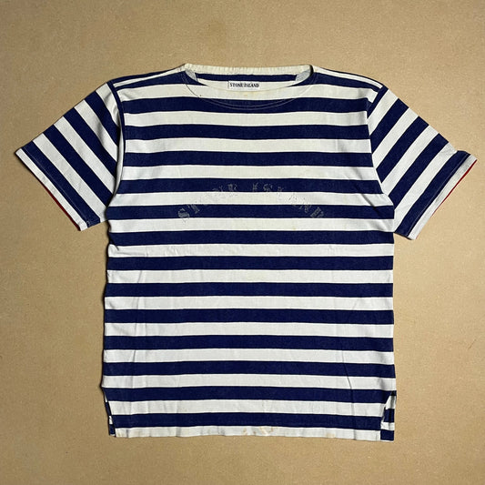 S/S 1992 Navy Blue & White Striped Reflective Breton T-shirt