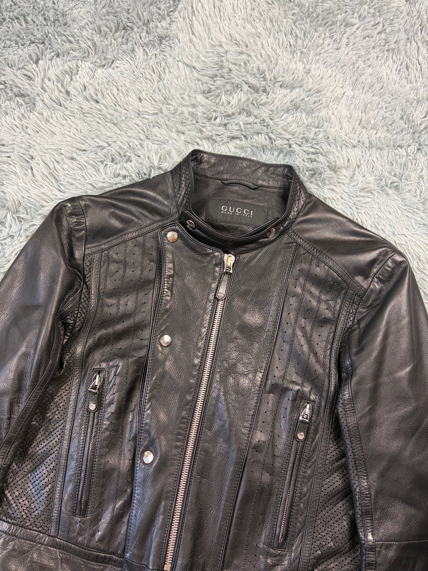 Gucci 00’s by Frida Giannini Perforated Leather Premium Biker Jacket - IT46 | O/S, Black