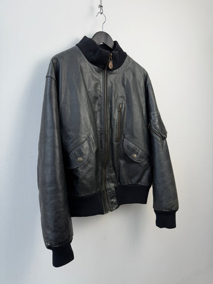 Armani Jeans 90s Leather Bomber Jacket | Large, Red