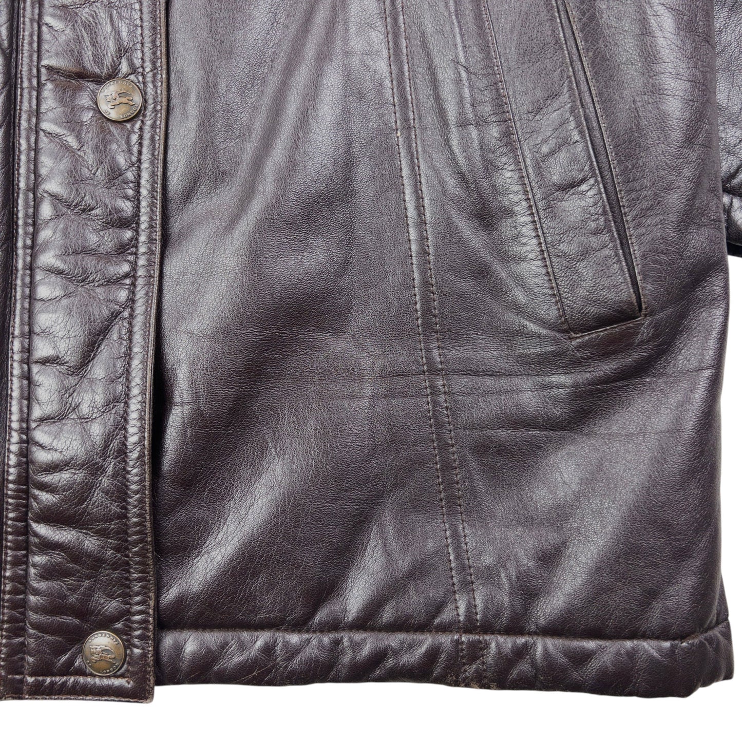 Vintage 80s Burberry Nova Check Lined Leather Jacket Womens Size XL | XL, Brown