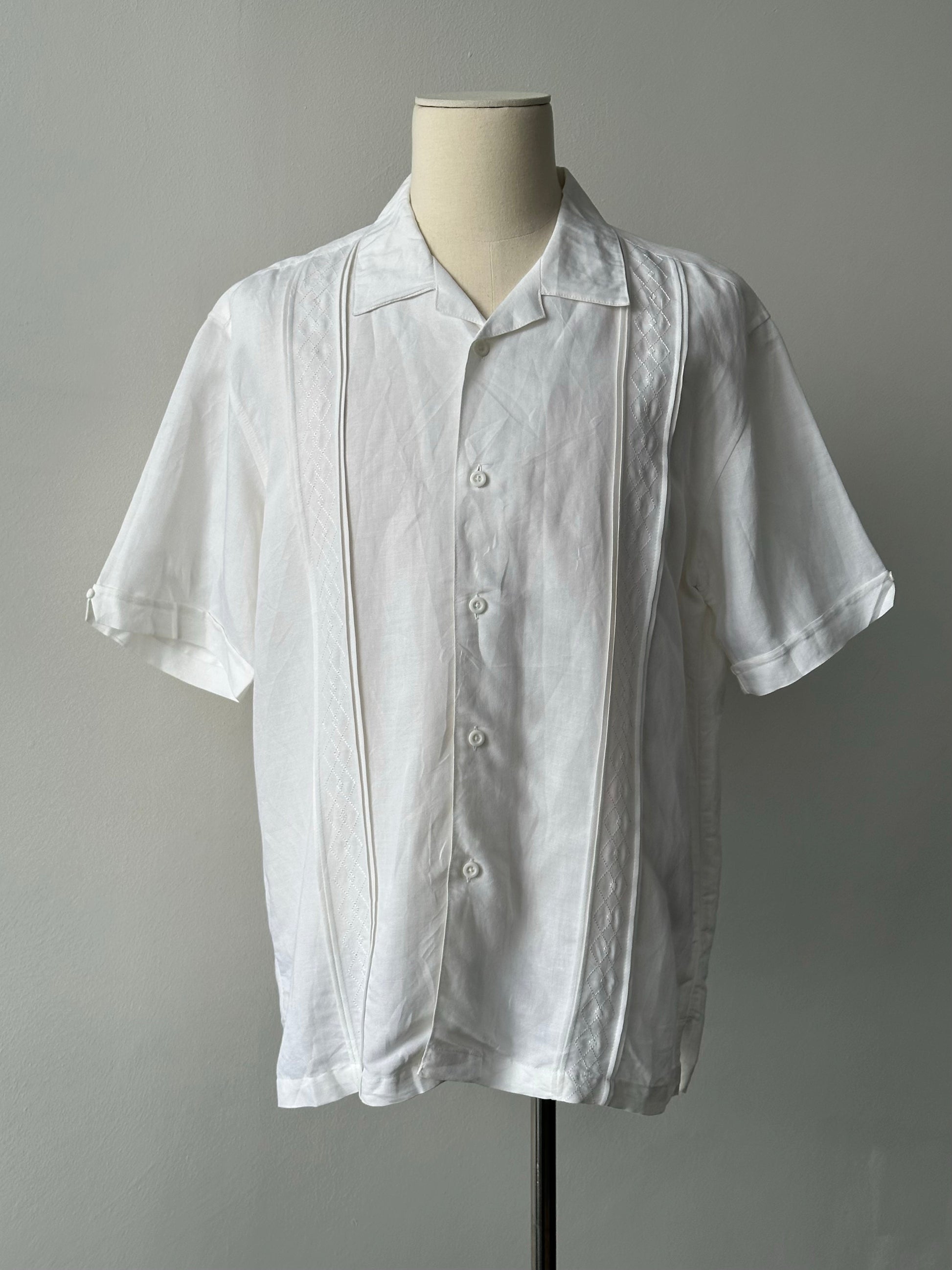Vintage 1990s Linen Open Collar Short Sleeve Shirt - XL