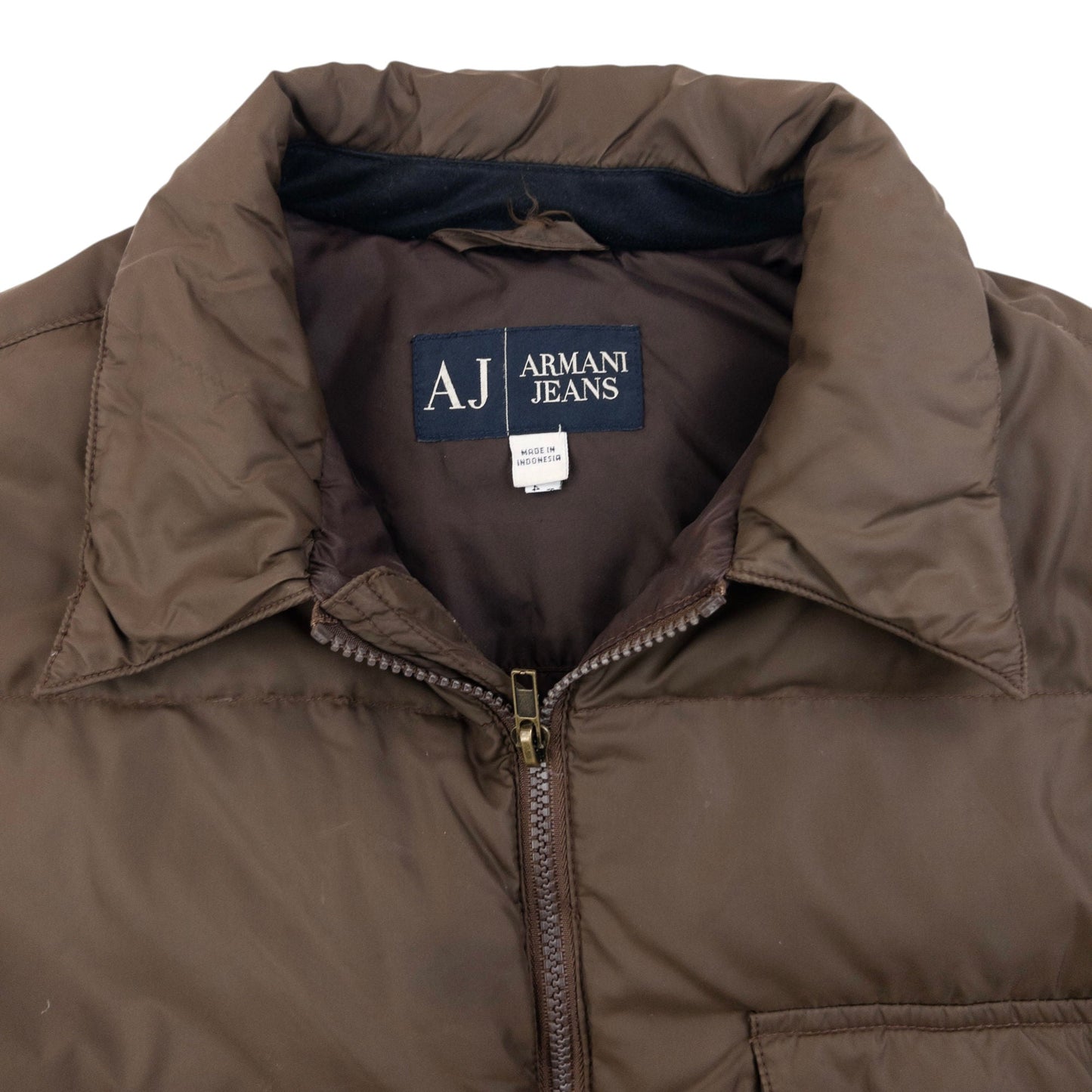 Vintage Armani Jeans Zip Up Puffer Jacket Size | Large, Brown