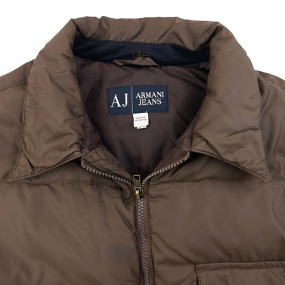 Vintage Armani Jeans Zip Up Puffer Jacket Size | Large, Brown
