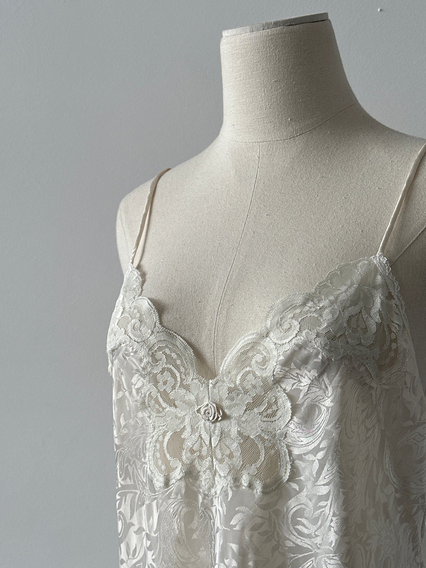 USA Vintage 1990s Satin Print Lace Midi Slip Dress - S-M