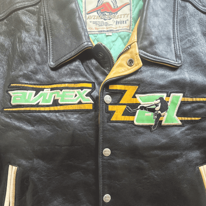 Avirex 'Sonic Squad' Leather Varsity Jacket - L | Large, Black