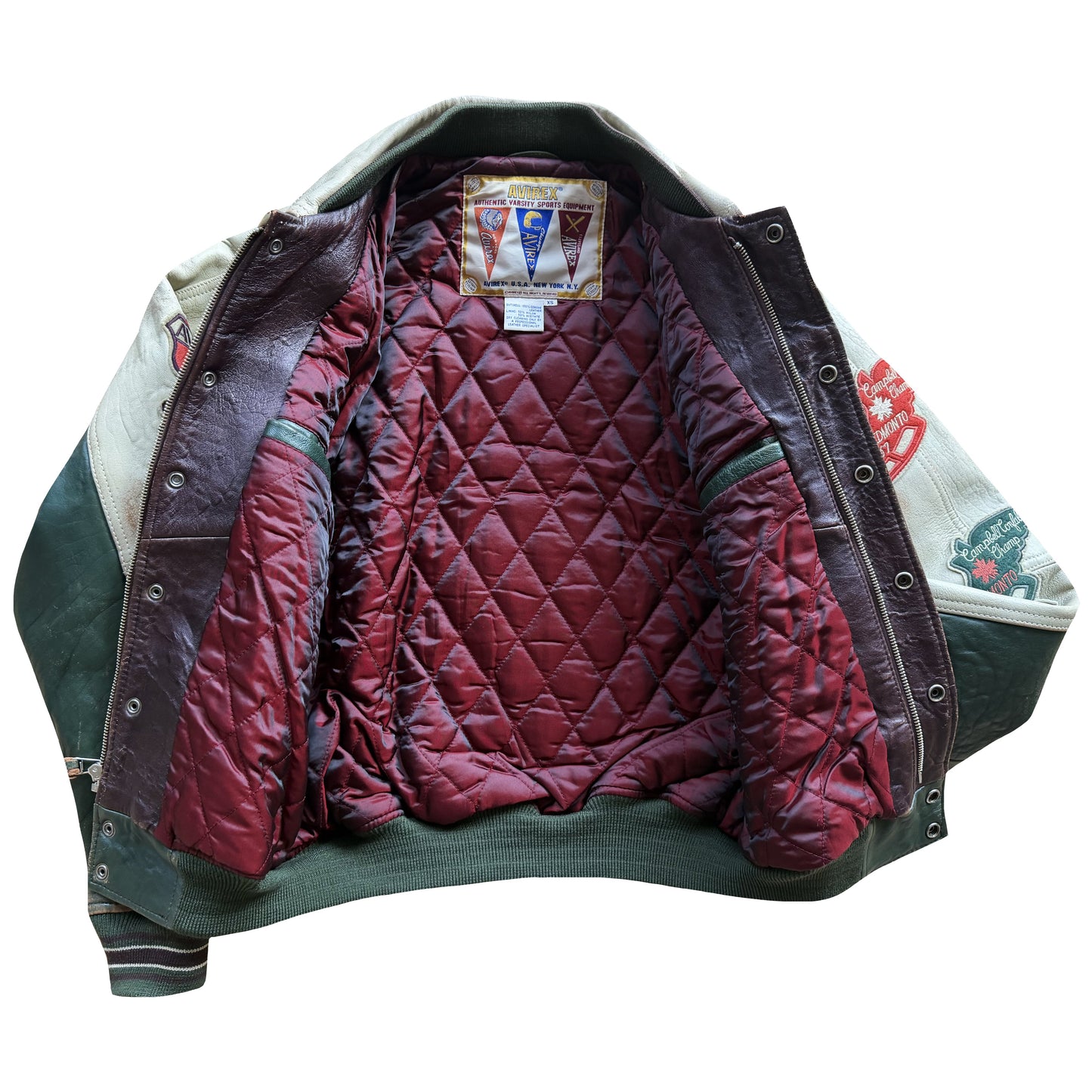 Avirex 'North West Wild Bears' Leather Varsity Jacket - XS