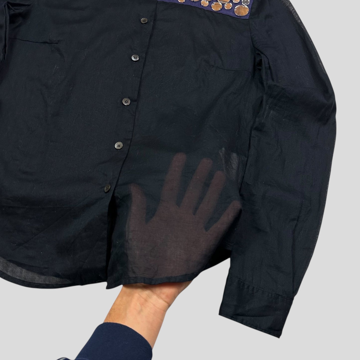 Miu Miu SS05 Mirror Appliqué Sheer Cotton Bi-colour Shirt - IT44 (M)