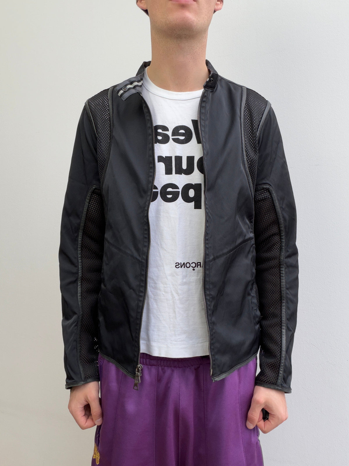 Prada Sport SS00 Leather-Trim Mesh Biker Jacket | Medium, Black